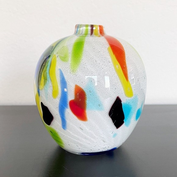 CRATE & BARREL Multicolor Hand Blown Art Glass Ziggy 4.5" Bud Vase - Picture 1 of 7